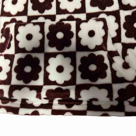 Geometric flowers super soft fleece 1/4 zip hoodie with kangaroo pocket brown an - Picture 8 of 12